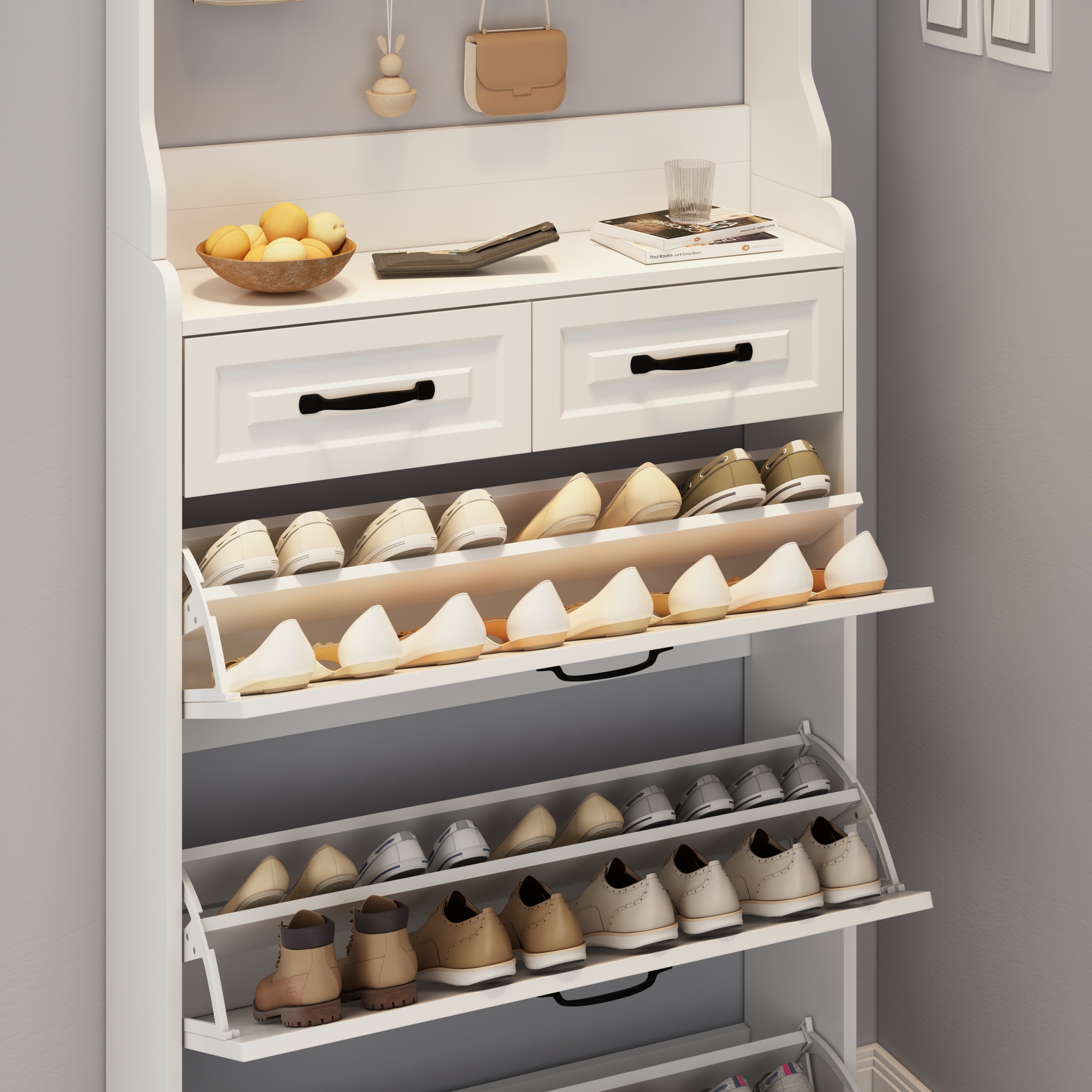 NEW White color shoe cabinet  with 3 doors 2 drawers with hanger,large space for storage