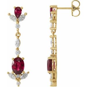 14K Yellow Gold Natural Ruby & 3/4 CTW Natural Diamond Dangle Earrings