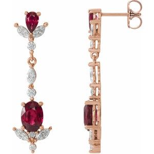 14K Rose Gold Natural Ruby & 3/4 CTW Natural Diamond Dangle Earrings