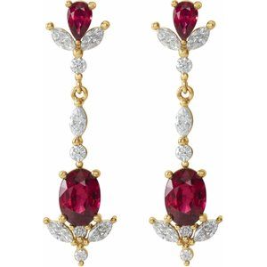 14K Yellow Gold Natural Ruby & 3/4 CTW Natural Diamond Dangle Earrings