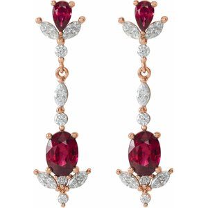 14K Rose Gold Natural Ruby & 3/4 CTW Natural Diamond Dangle Earrings – image 2