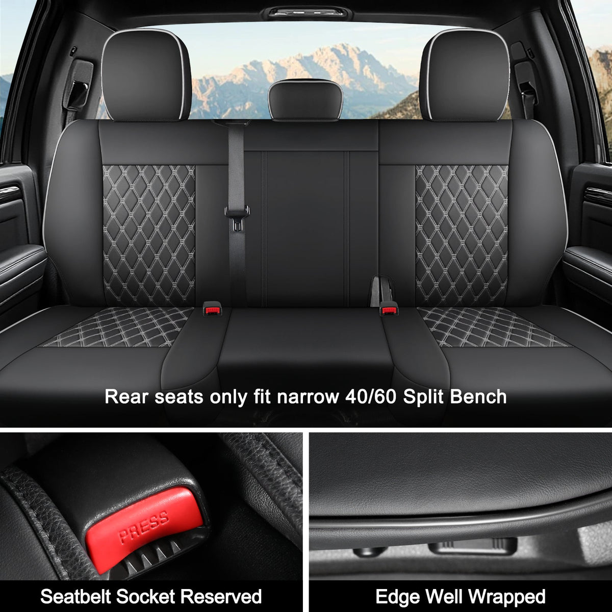 Umbrauto Seat Cover for Chevy Silverado/GMC Sierra 1500 2007-2013&2019-2026,3D Laser-Scan Custom Fit 2500/3500HD 2020-2026 Crew/Double Cab, Nappa Leather, Waterproof, Full Coverage, Airbag Compatible,Gray