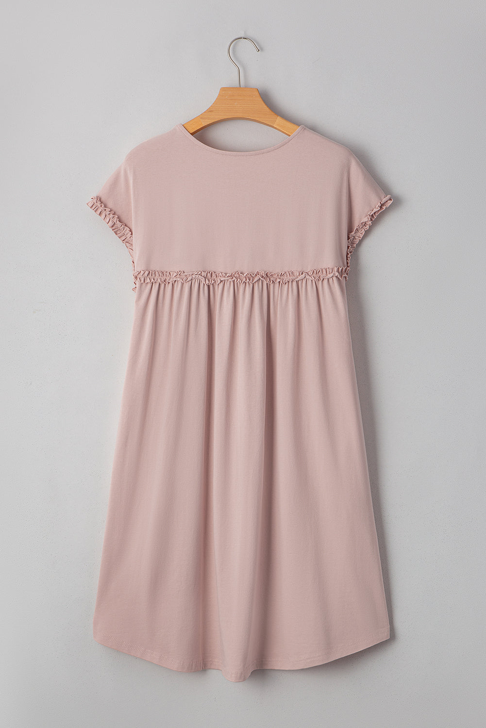 Solid Frilled Trim Short Sleeve Mini Dress