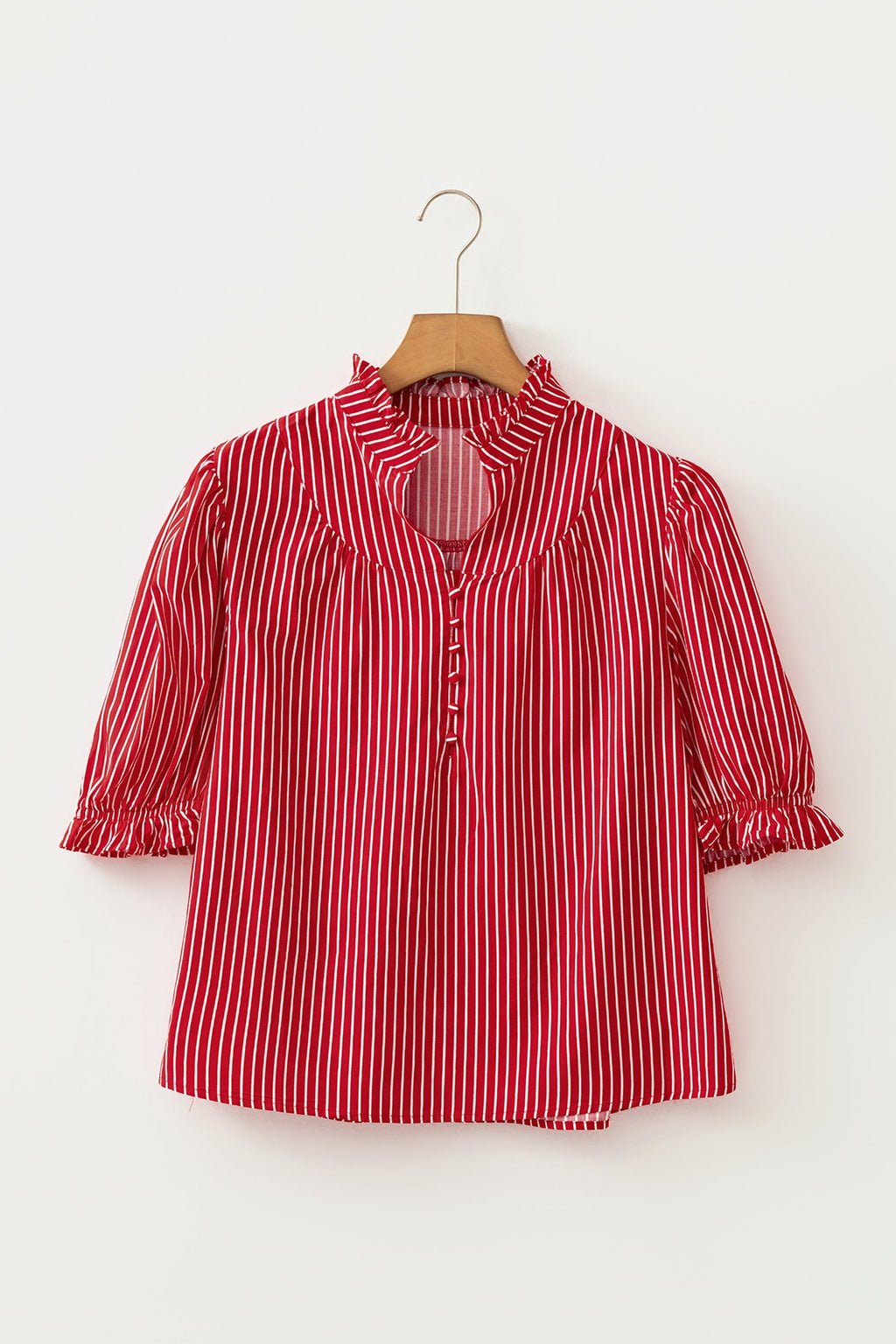 Stripe Ruffle Puff Sleeve Button Front Blouse
