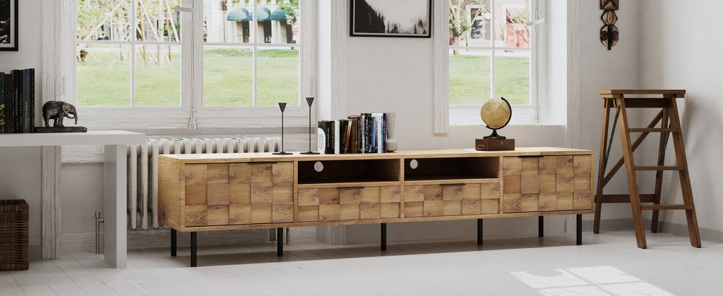 Mid Century TV Stand with 2 Drawers, Media Console Table for TVs up to 85'', Entertainment Center with Storage for Living room, Bedroom, Home Theatre