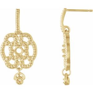 14K Yellow Gold Granulated Design Dangle Earring Mounting