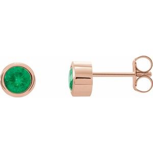 14K Rose Gold Natural Emerald Bezel-Set Earrings