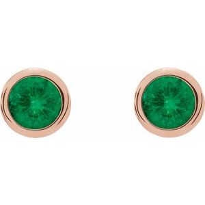 14K Rose Gold Natural Emerald Bezel-Set Earrings – image 2