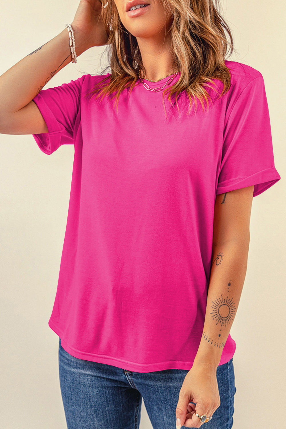 Solid Short Sleeve Crew Neck Tee