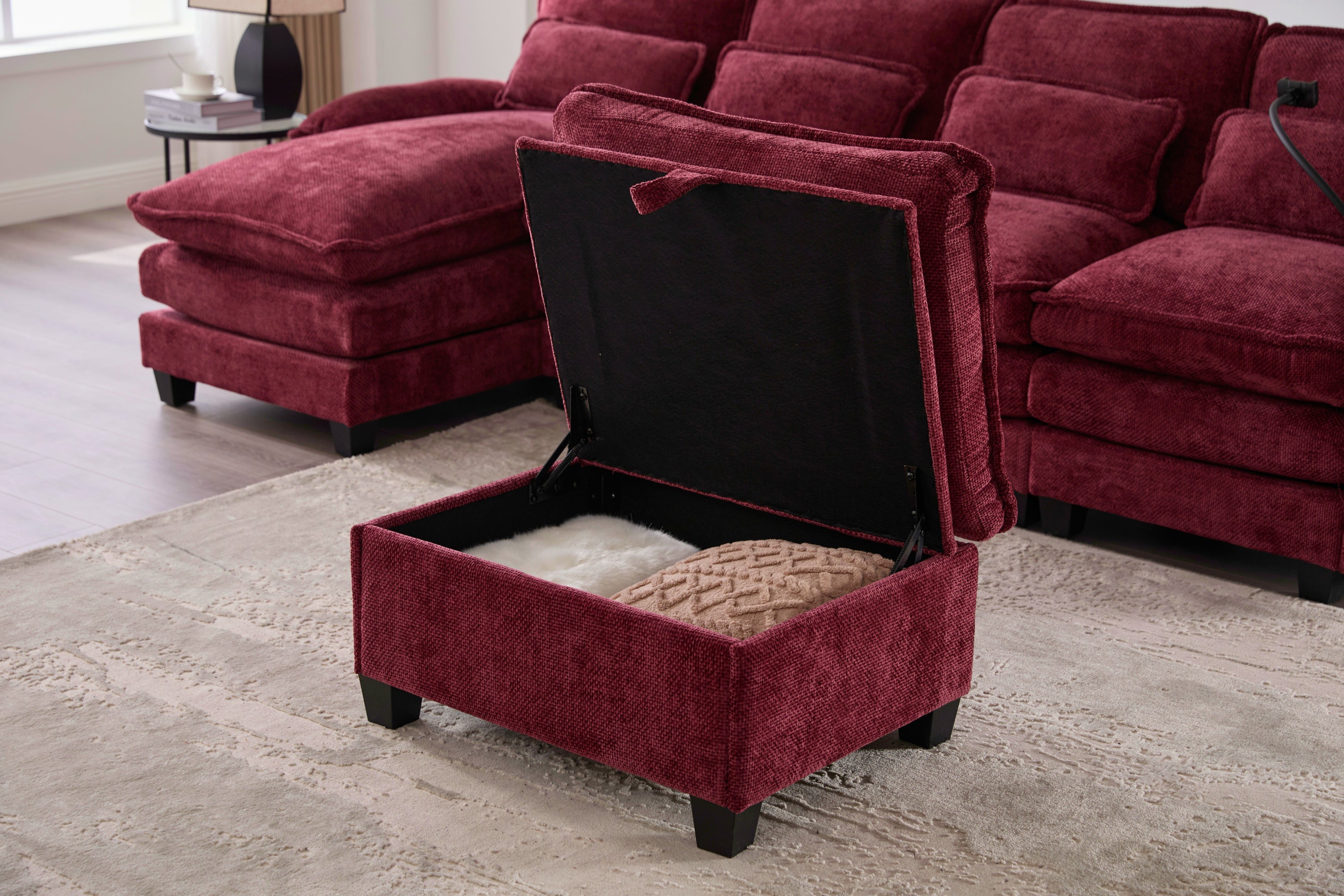 UNITED WE WIN 106' U Shape Sectional Sofa Cloud Couch for Living Room, Upholstery Comfy Modular Sofas, 4 Seat Chenille U-Shaped Sleeper Sofa with Chaise Lounge, Ottoman & Pillows