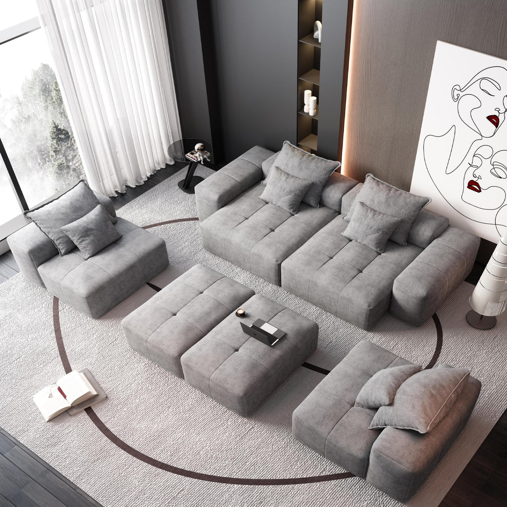 Modern Oversized Modular Sectional Sofa, Sparkling Chenille Fabric Soft Cushion Sofa with 8 Pillows, 8 PCS DIY Combination Tufted Sofa, No Assembly Required, GREY