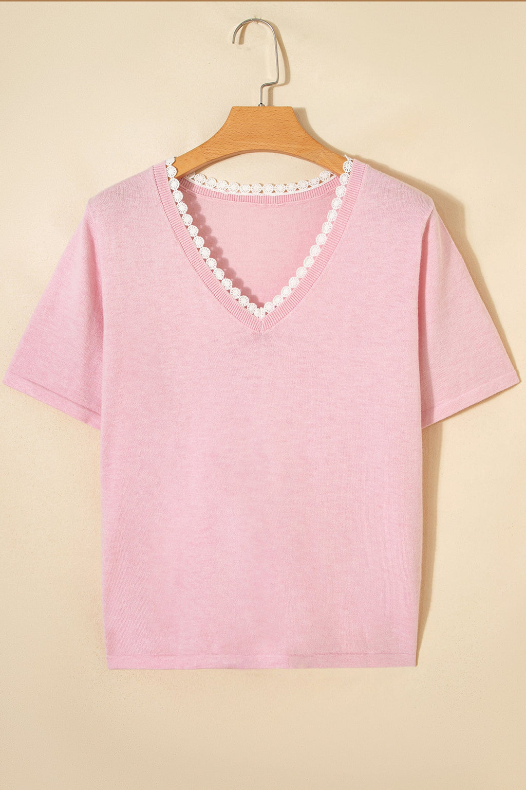 Lacy V-Neckline Short Sleeve Sweater