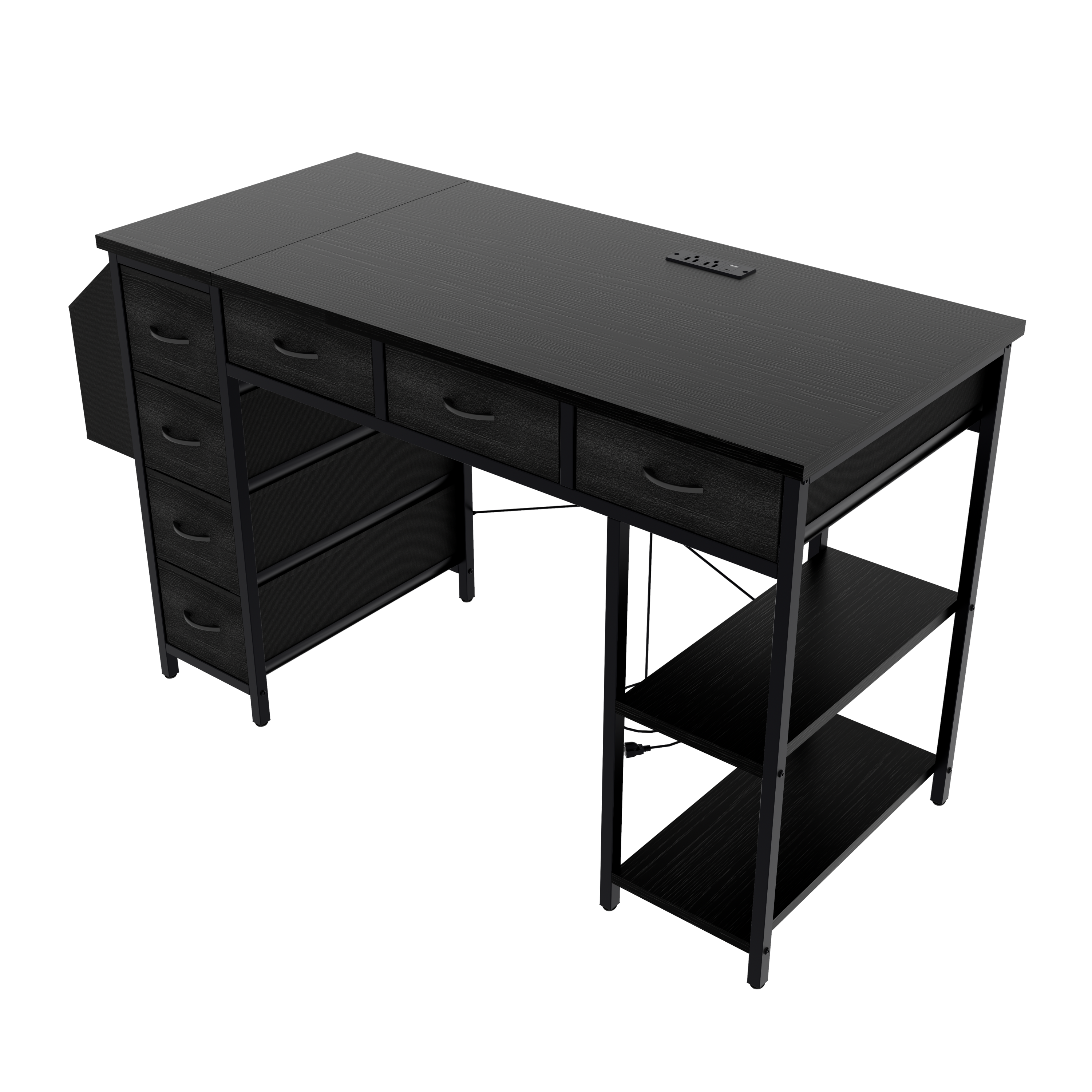 47.3' Computer Desk with 7 Drawers, Extra Large Side Pocket, and Power Outlets – Ideal for Home Office, Study, or Gaming –  Black