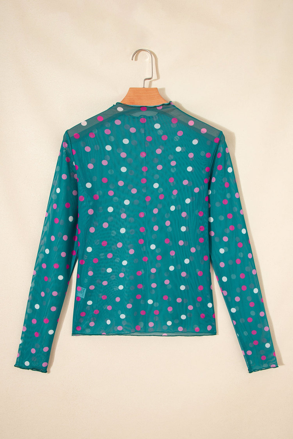 Polka Dot Mesh Bodycon Mock Neck Top