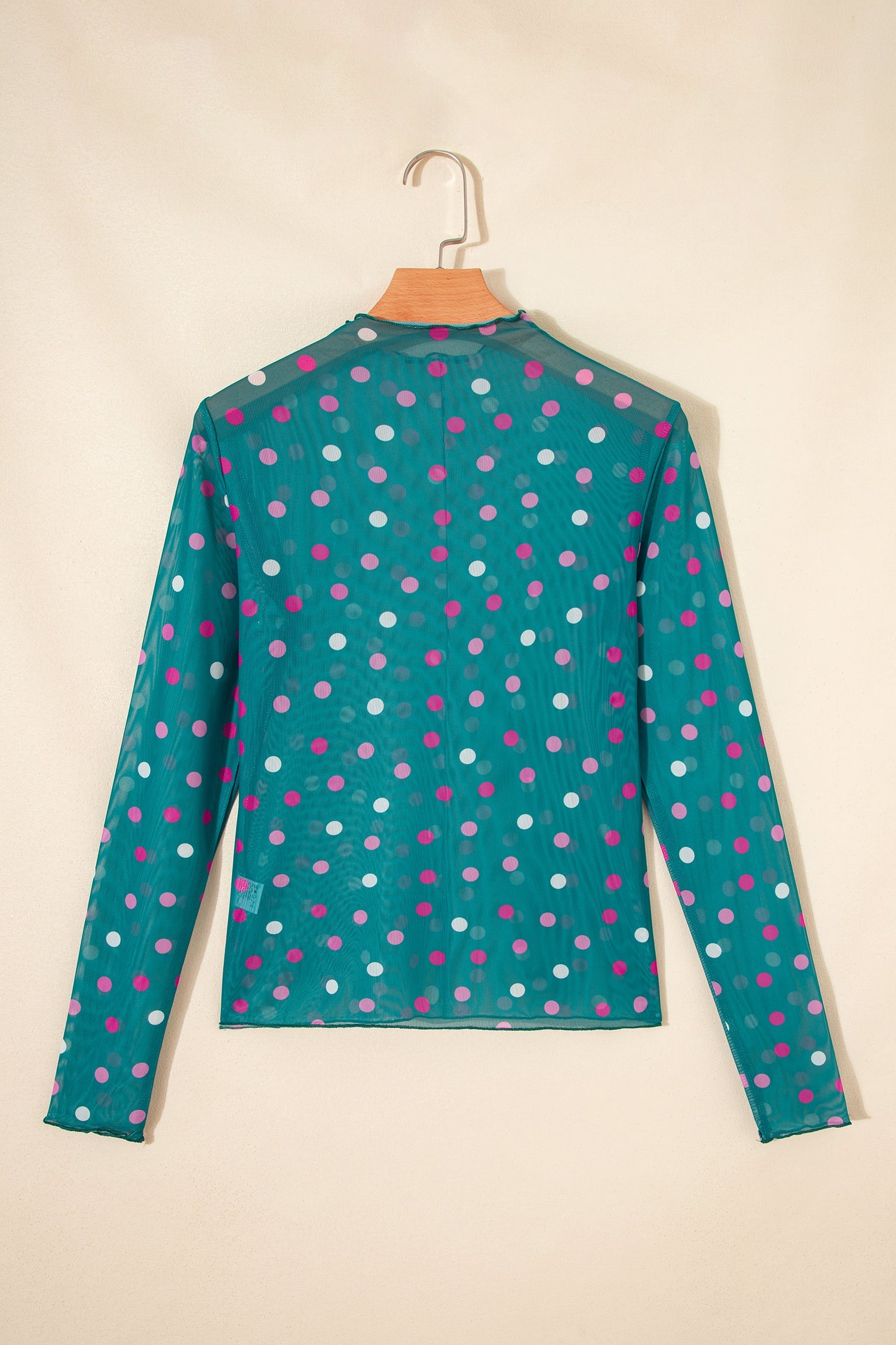Polka Dot Mesh Bodycon Mock Neck Top