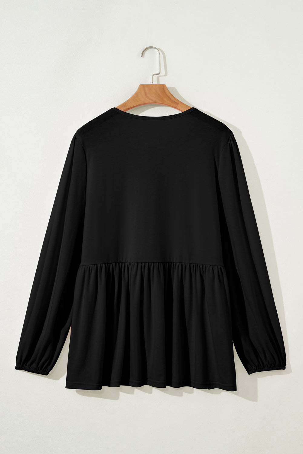 Plus Size Solid Bow Tie Front Long Sleeve Blouse