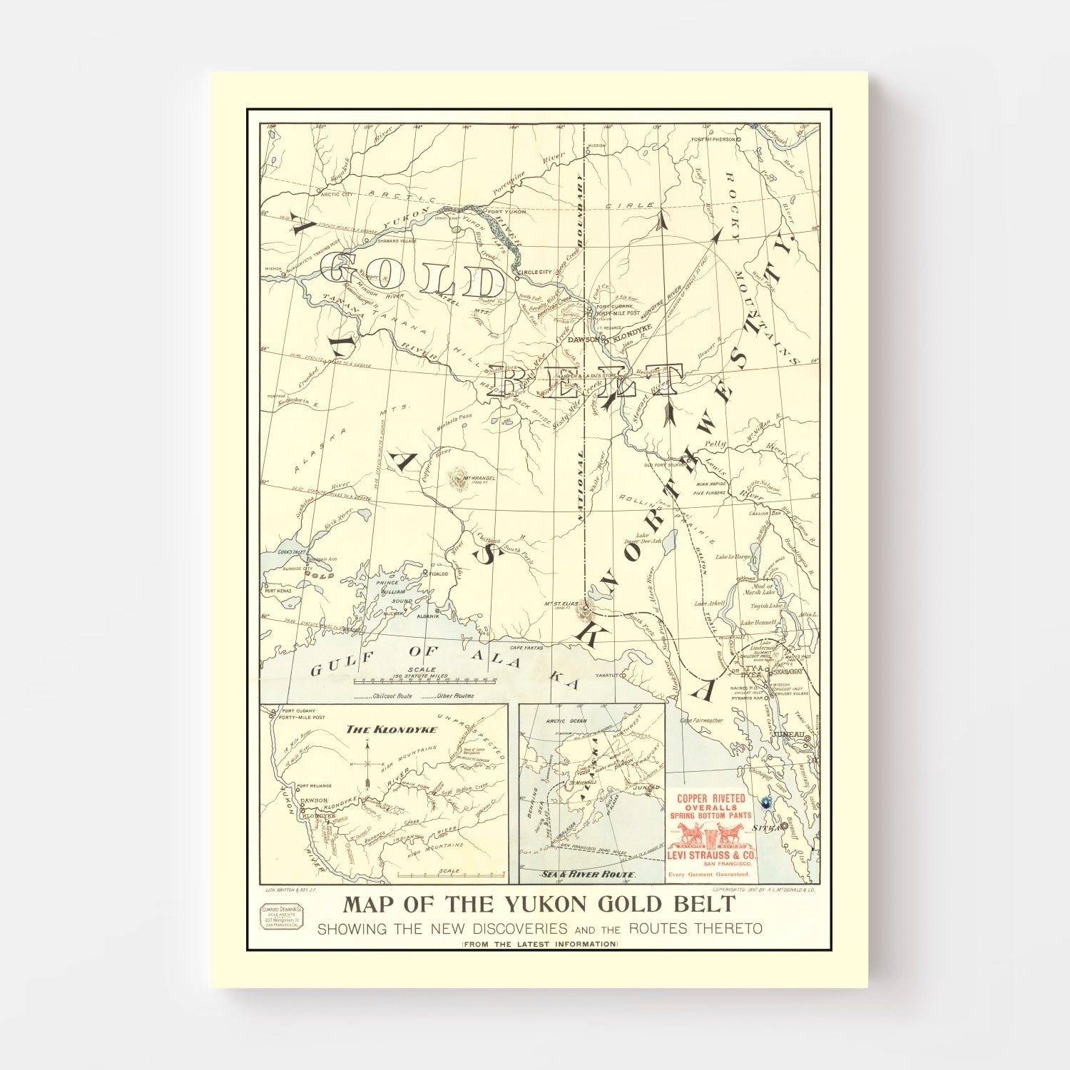 Vintage Yukon Gold Belt Map 1897