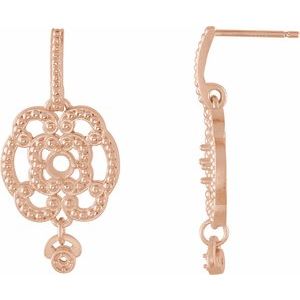 14K Rose Gold 3.4 mm Round Earring Mounting