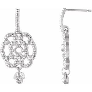 14K White Gold 3.4 mm Round Earring Mounting