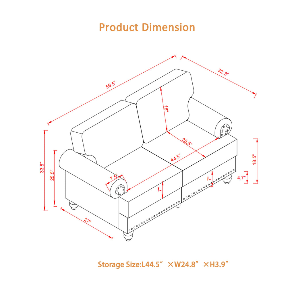 Modern Classic Design with Nails Living Room 2+3 seater Sofa Fabric Couch,Upholstered Polyester Beige.