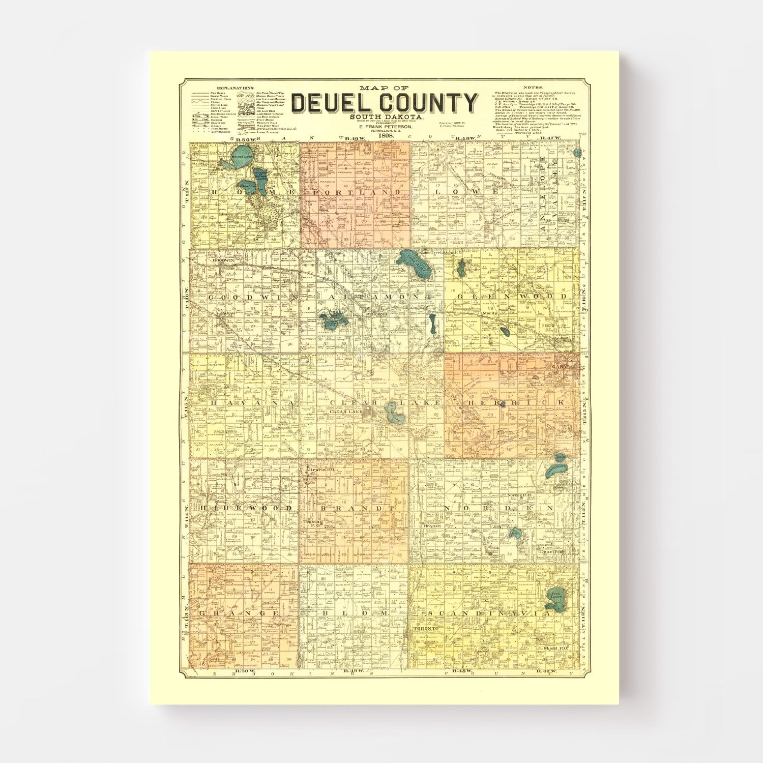 Vintage Map of Deuel County, South Dakota 1899