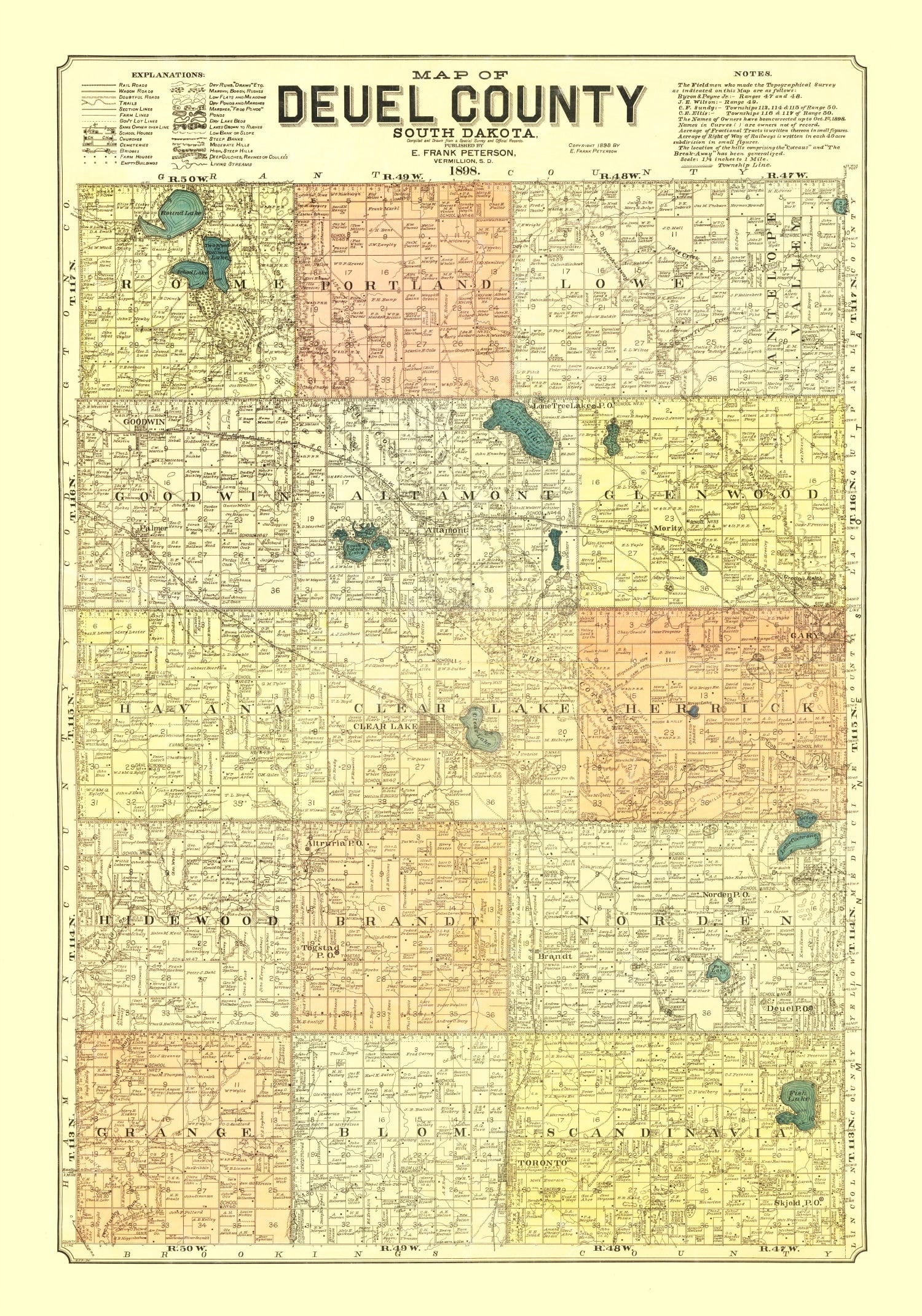 Vintage Map of Deuel County, South Dakota 1899