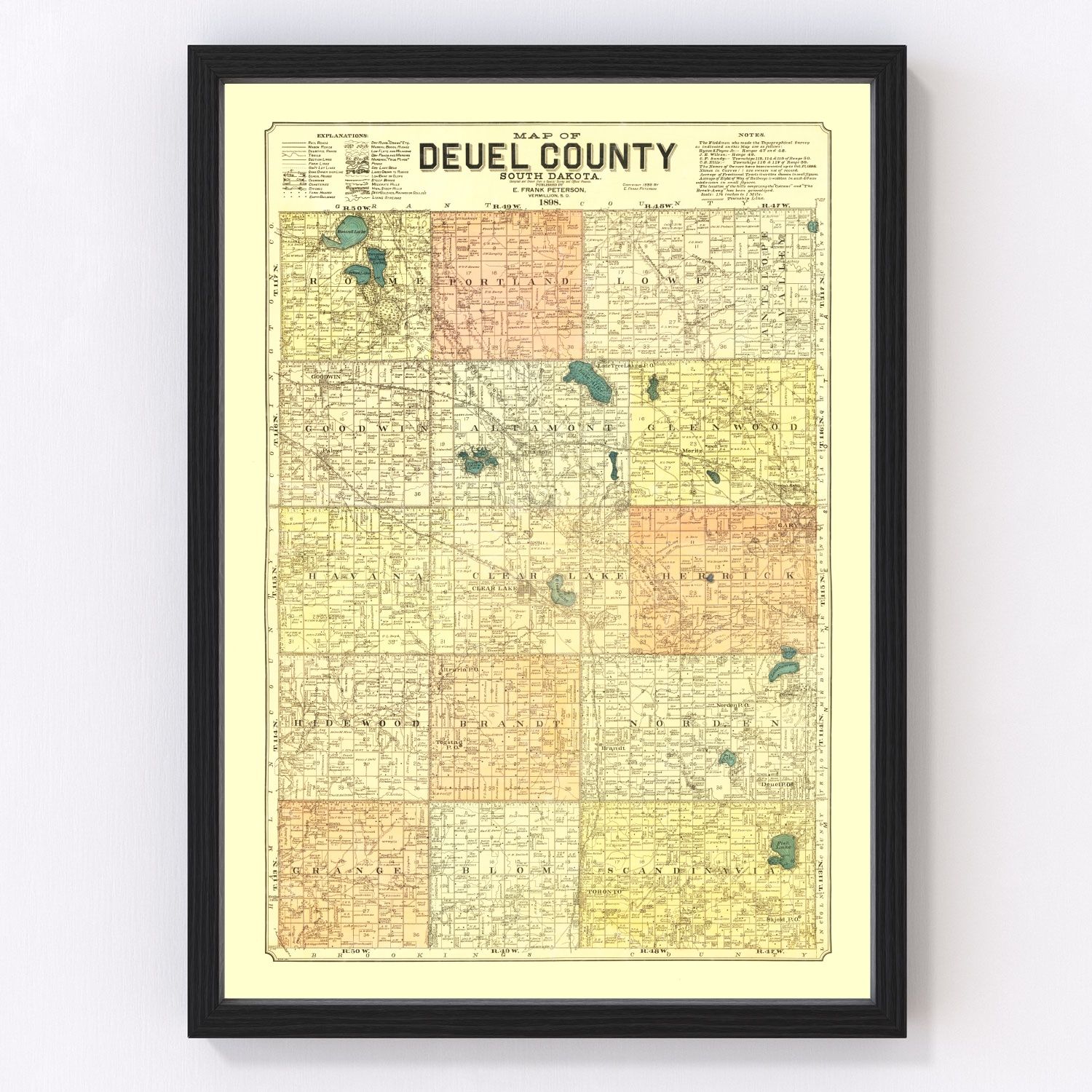 Vintage Map of Deuel County, South Dakota 1899