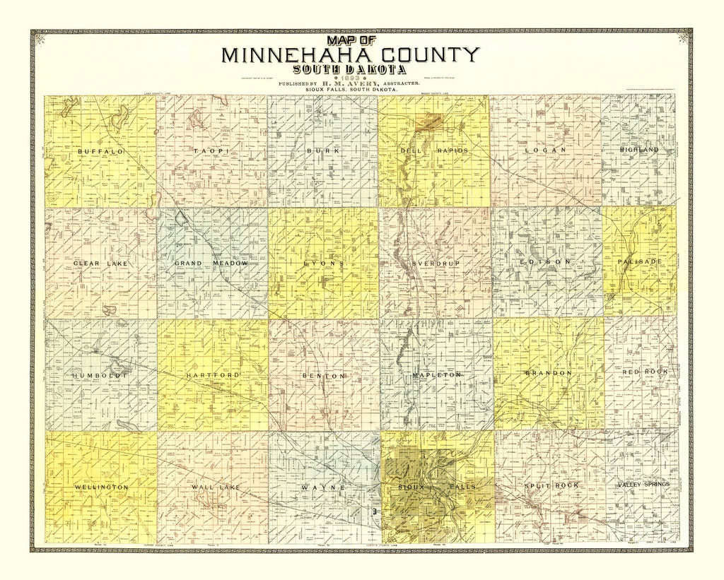 Vintage Map of Minnehaha County, South Dakota 1893