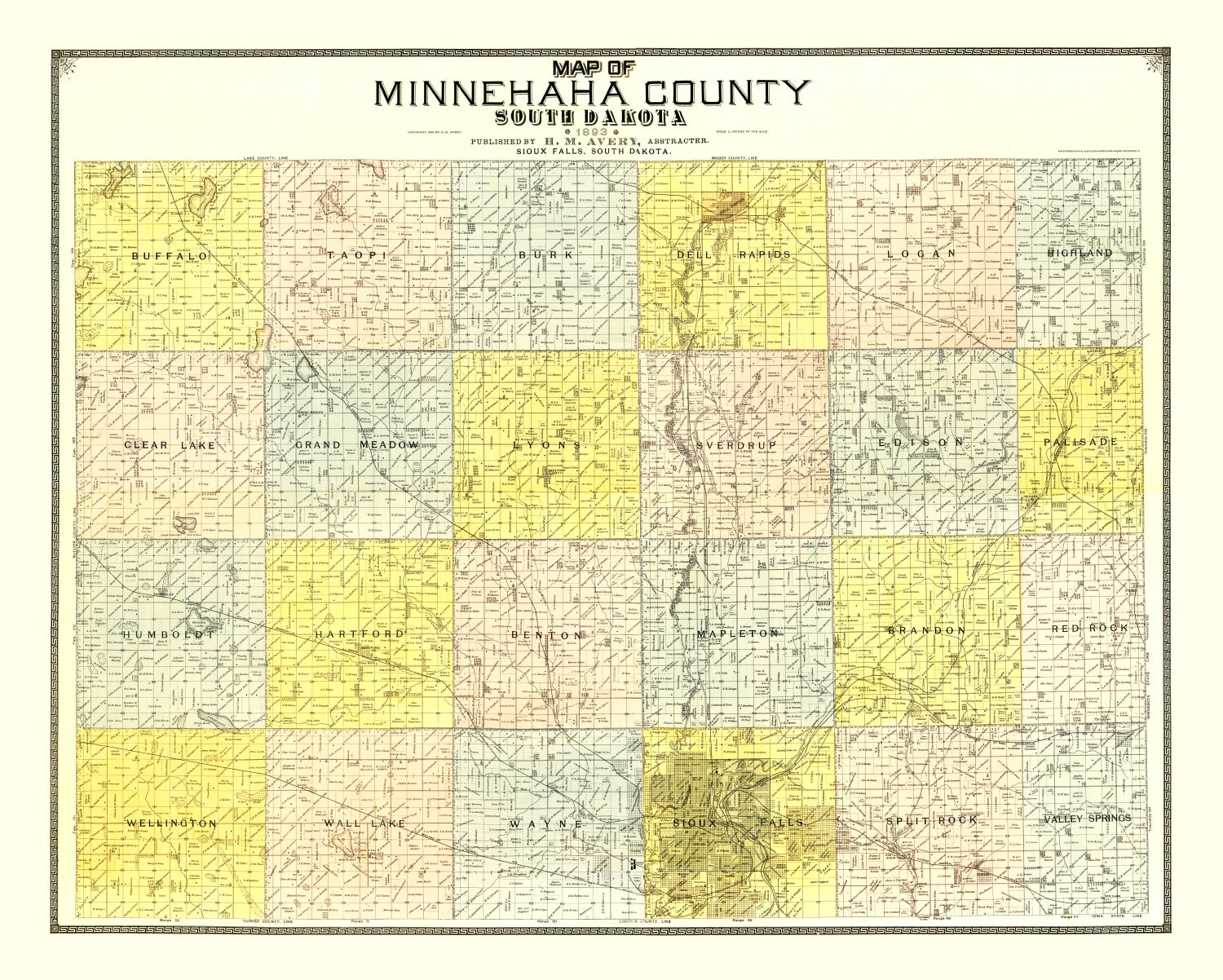 Vintage Map of Minnehaha County, South Dakota 1893
