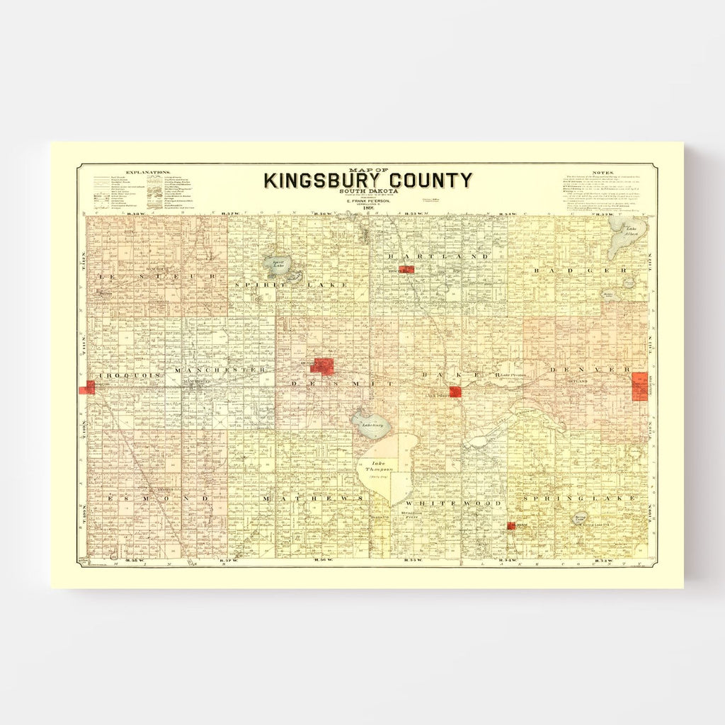 Vintage Map of Kingsbury County, South Dakota 1899