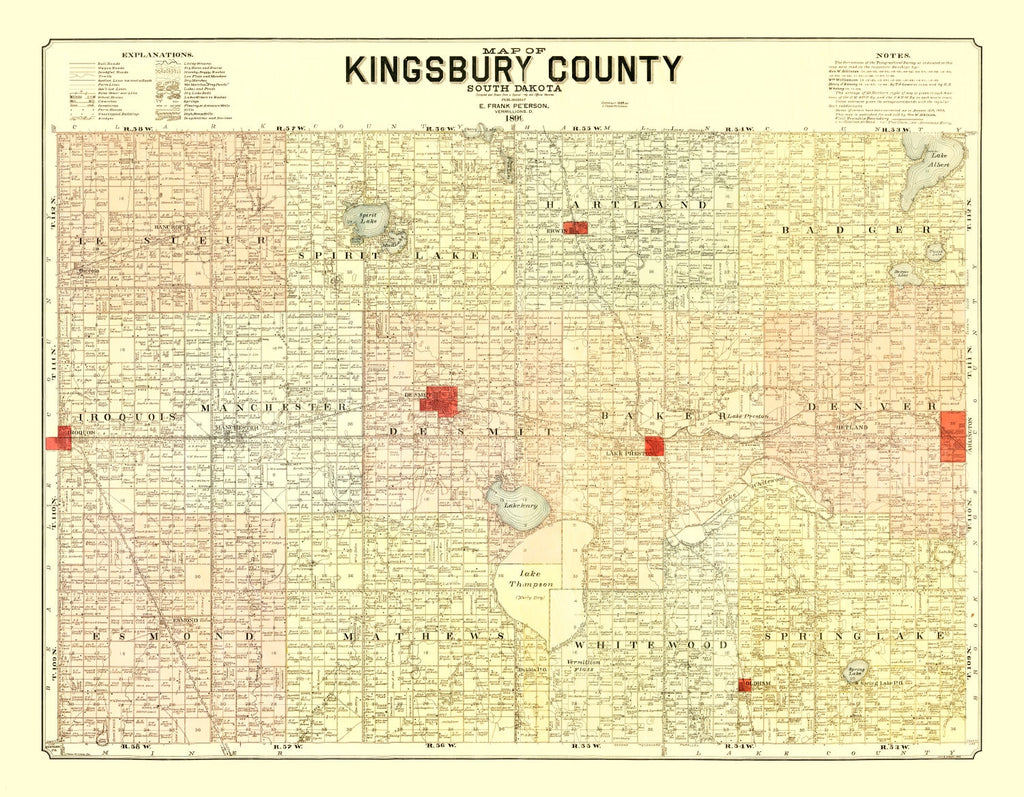 Vintage Map of Kingsbury County, South Dakota 1899
