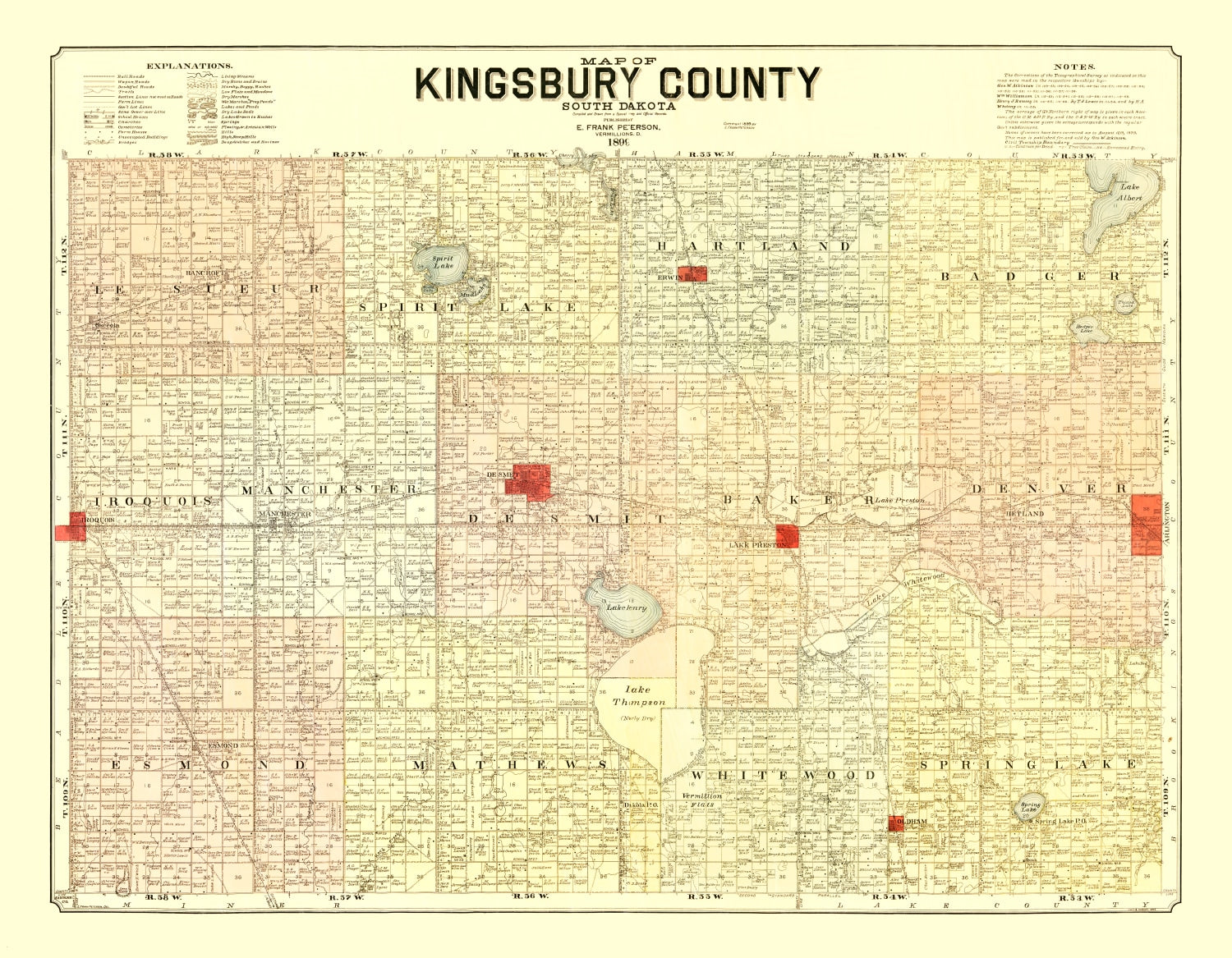 Vintage Map of Kingsbury County, South Dakota 1899