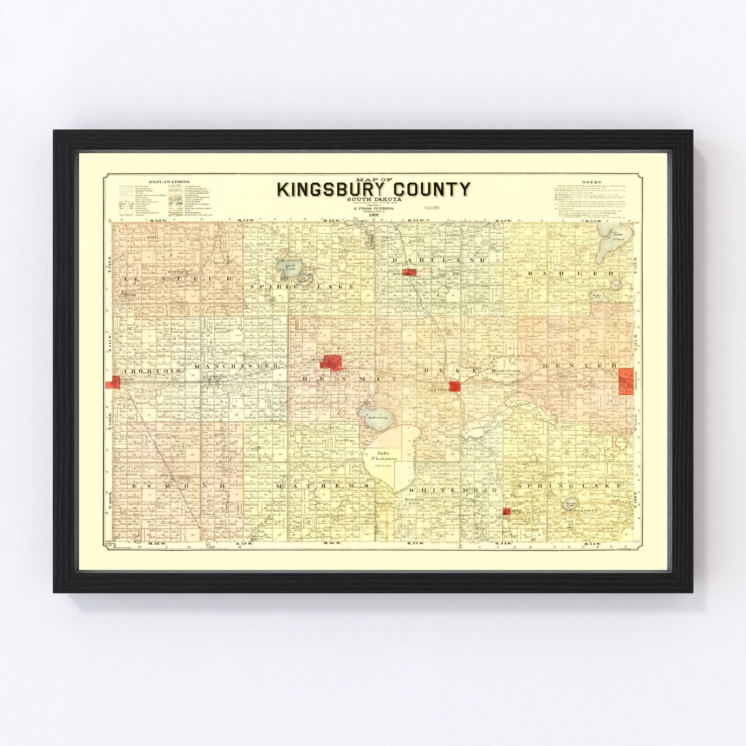Vintage Map of Kingsbury County, South Dakota 1899