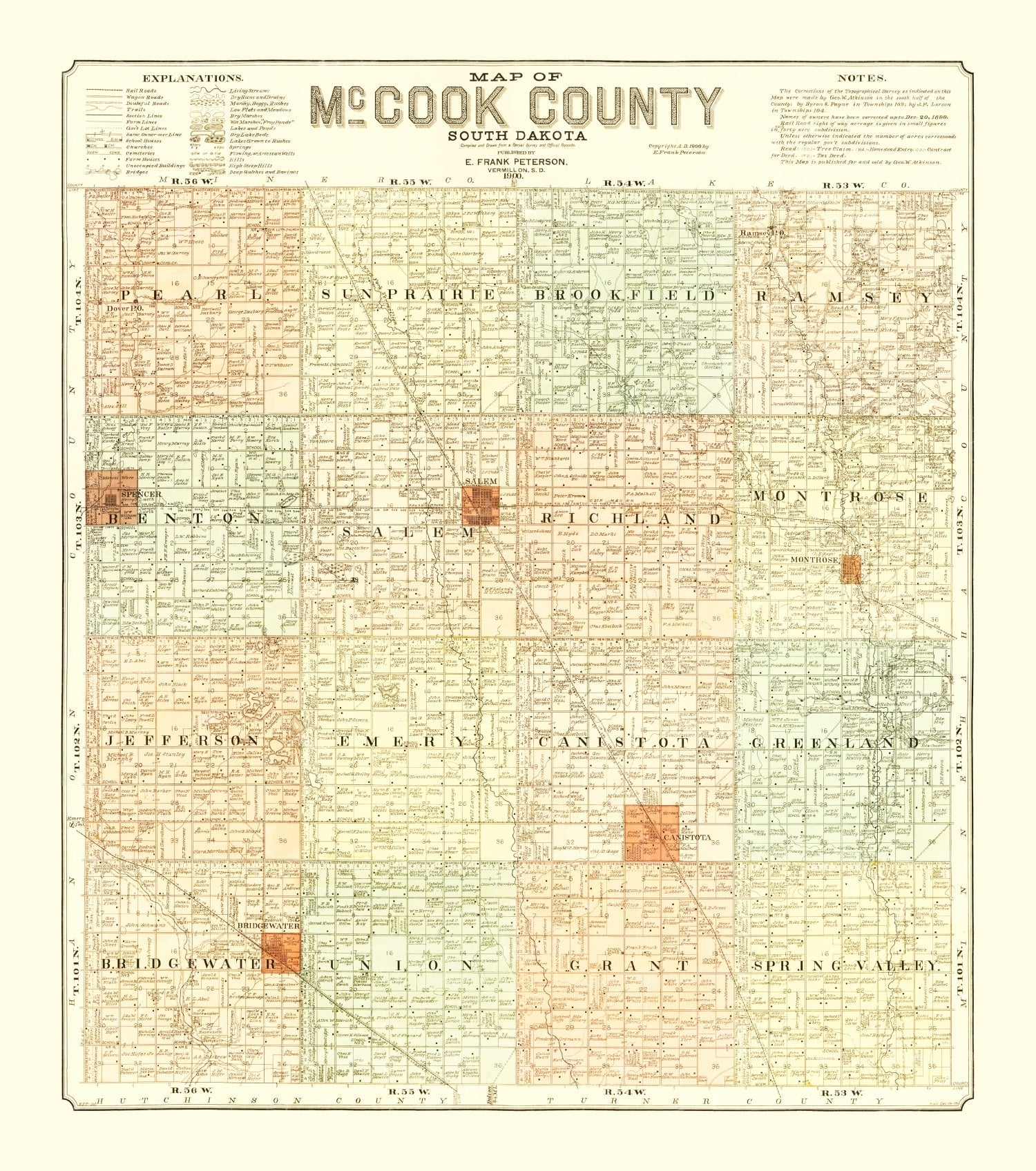 Vintage Map of McCook County, South Dakota 1900