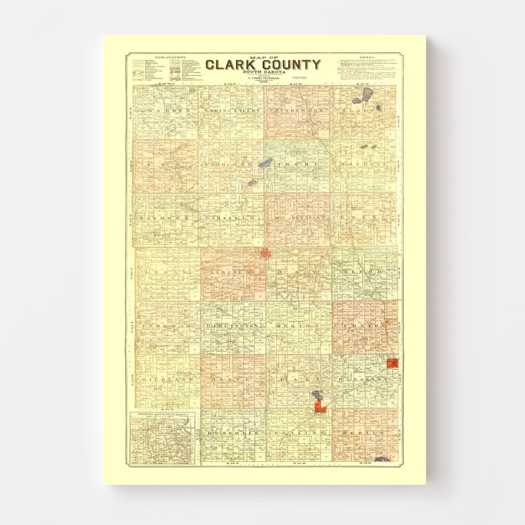 Vintage Map of Clark County, South Dakota 1900