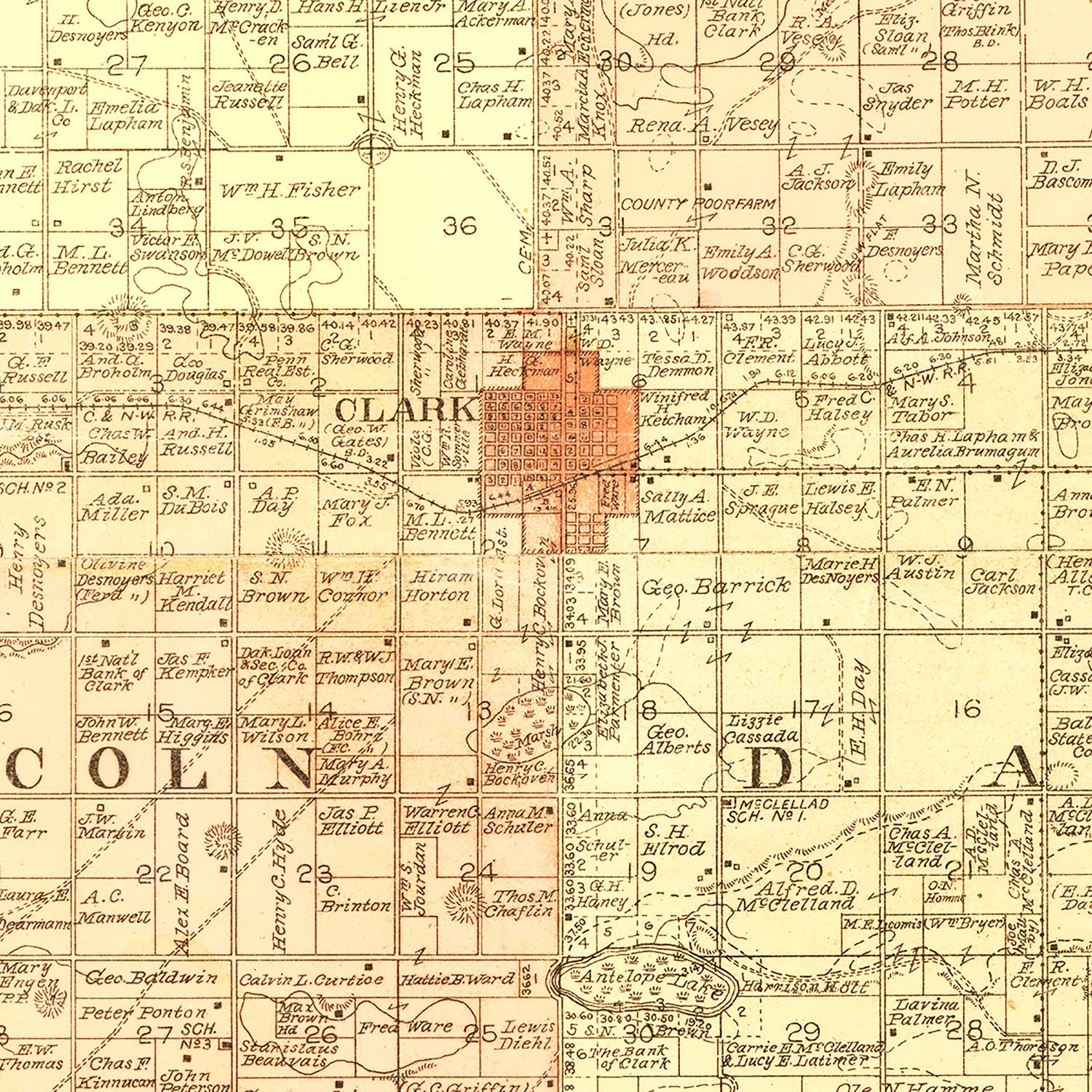 Vintage Map of Clark County, South Dakota 1900