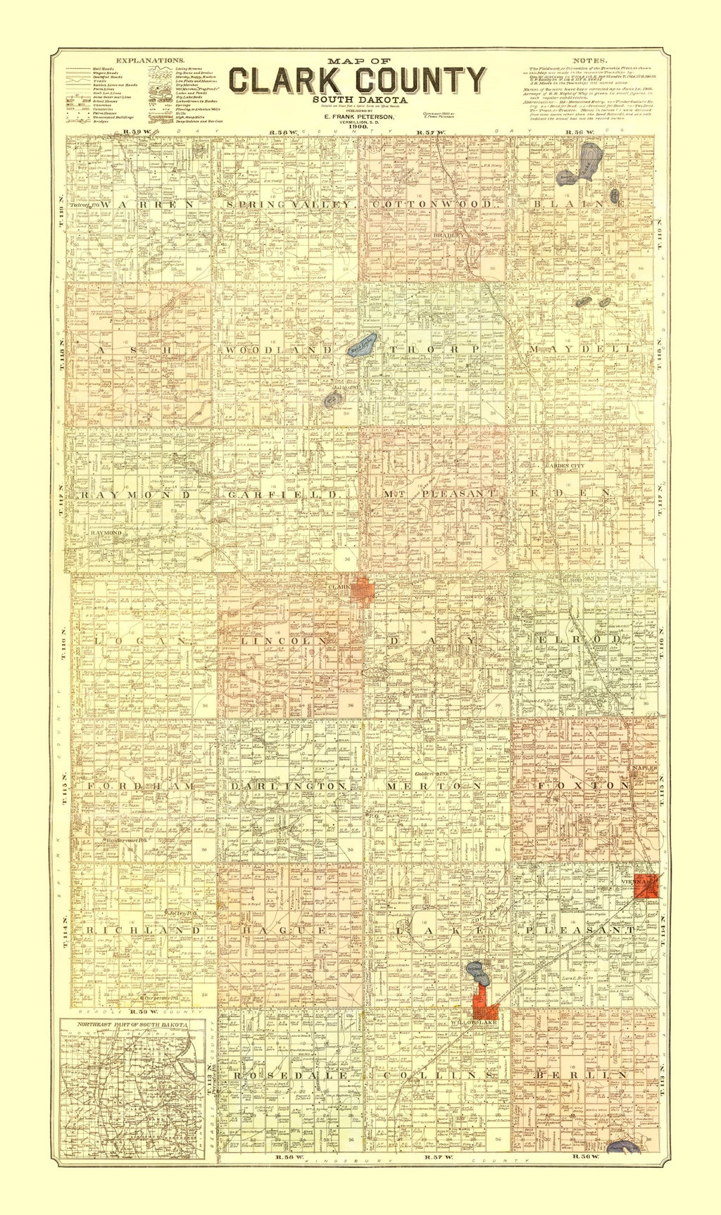 Vintage Map of Clark County, South Dakota 1900