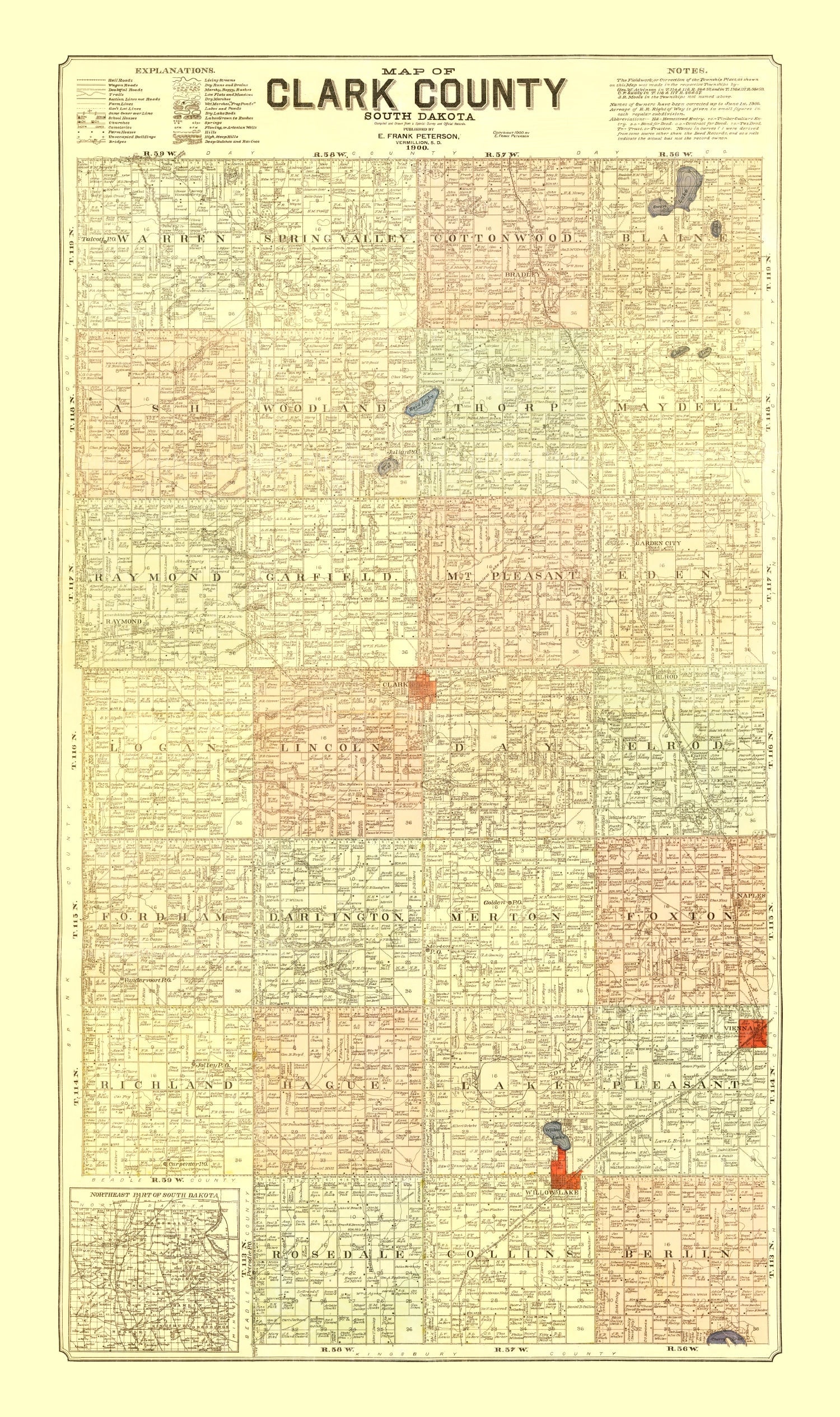 Vintage Map of Clark County, South Dakota 1900