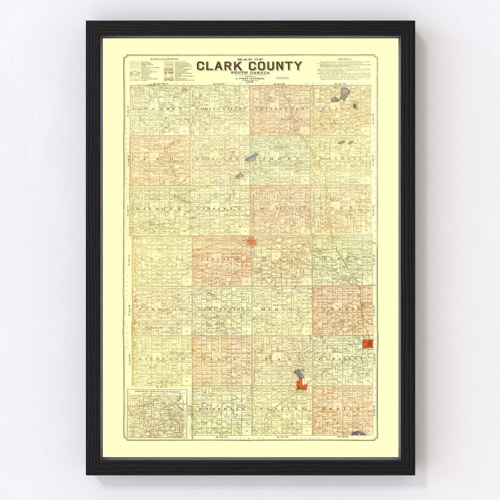 Vintage Map of Clark County, South Dakota 1900