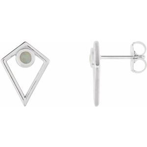 Sterling Silver Natural Opal Cabochon Pyramid Earrings