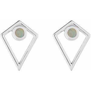 Sterling Silver Natural Opal Cabochon Pyramid Earrings – image 2