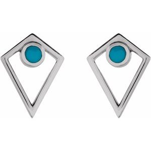 Sterling Silver Natural Turquoise Cabochon Pyramid Earrings – image 2