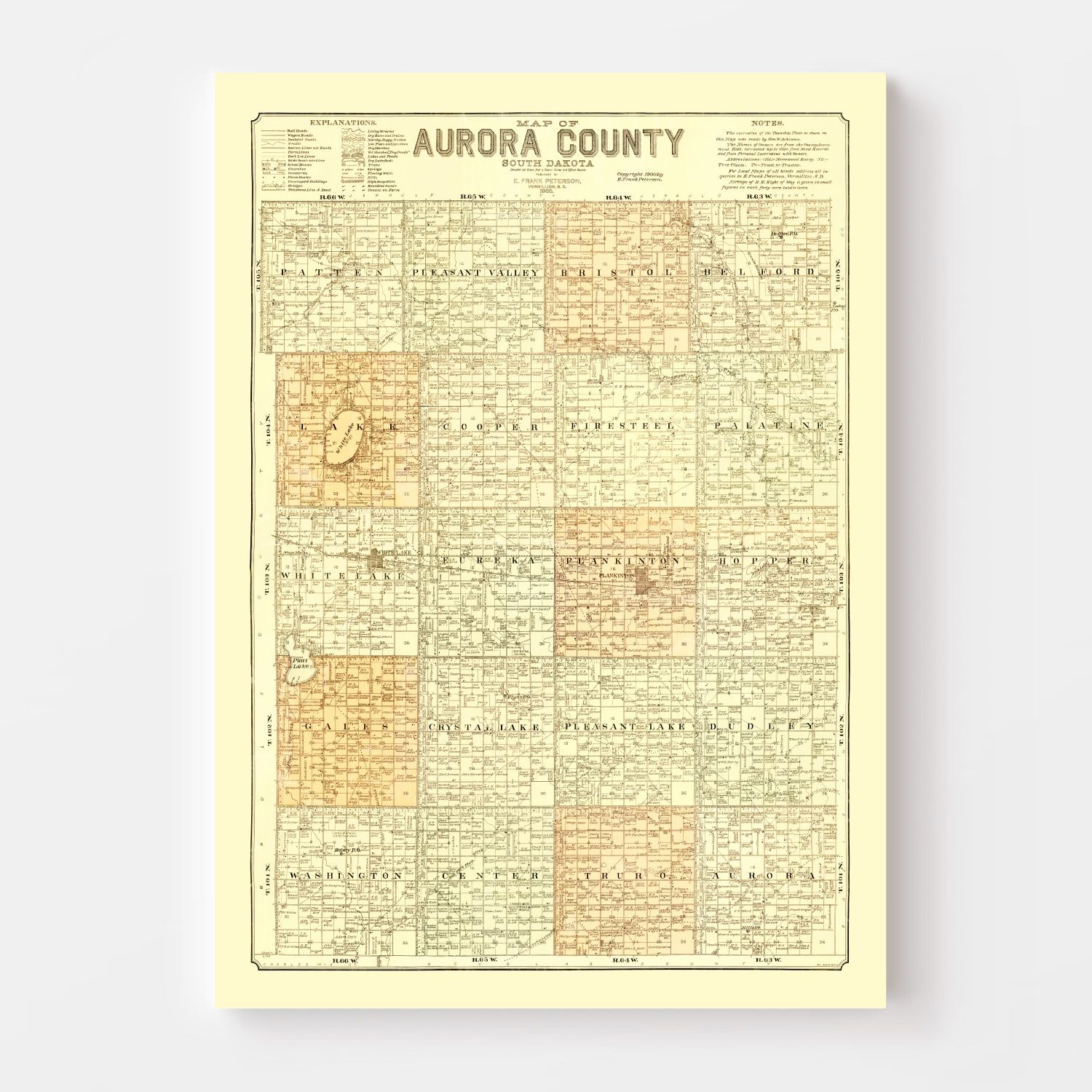 Vintage Map of Aurora County, South Dakota 1900