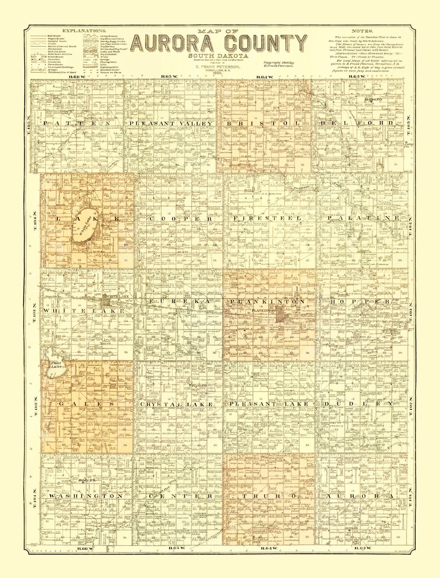 Vintage Map of Aurora County, South Dakota 1900