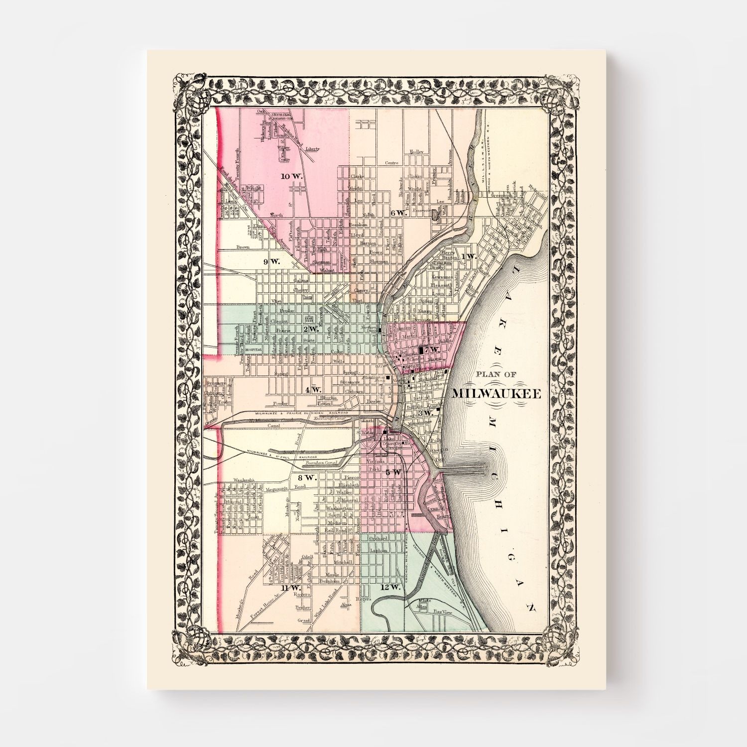 Vintage Map of Milwaukee, Wisconsin 1877