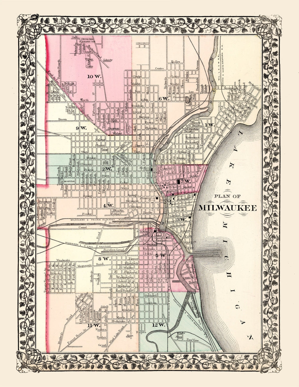 Vintage Map of Milwaukee, Wisconsin 1877