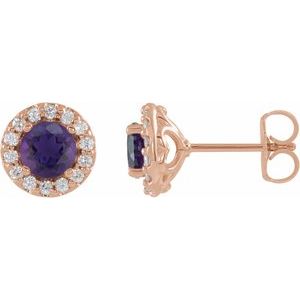 14K Rose Gold 4 mm Natural Amethyst & 1/8 CTW Natural Diamond Earrings