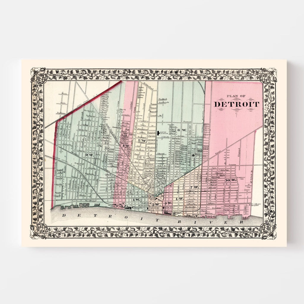 Vintage Map of Detroit, Michigan 1877