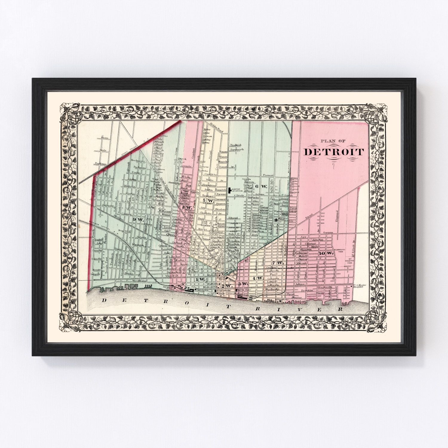Vintage Map of Detroit, Michigan 1877