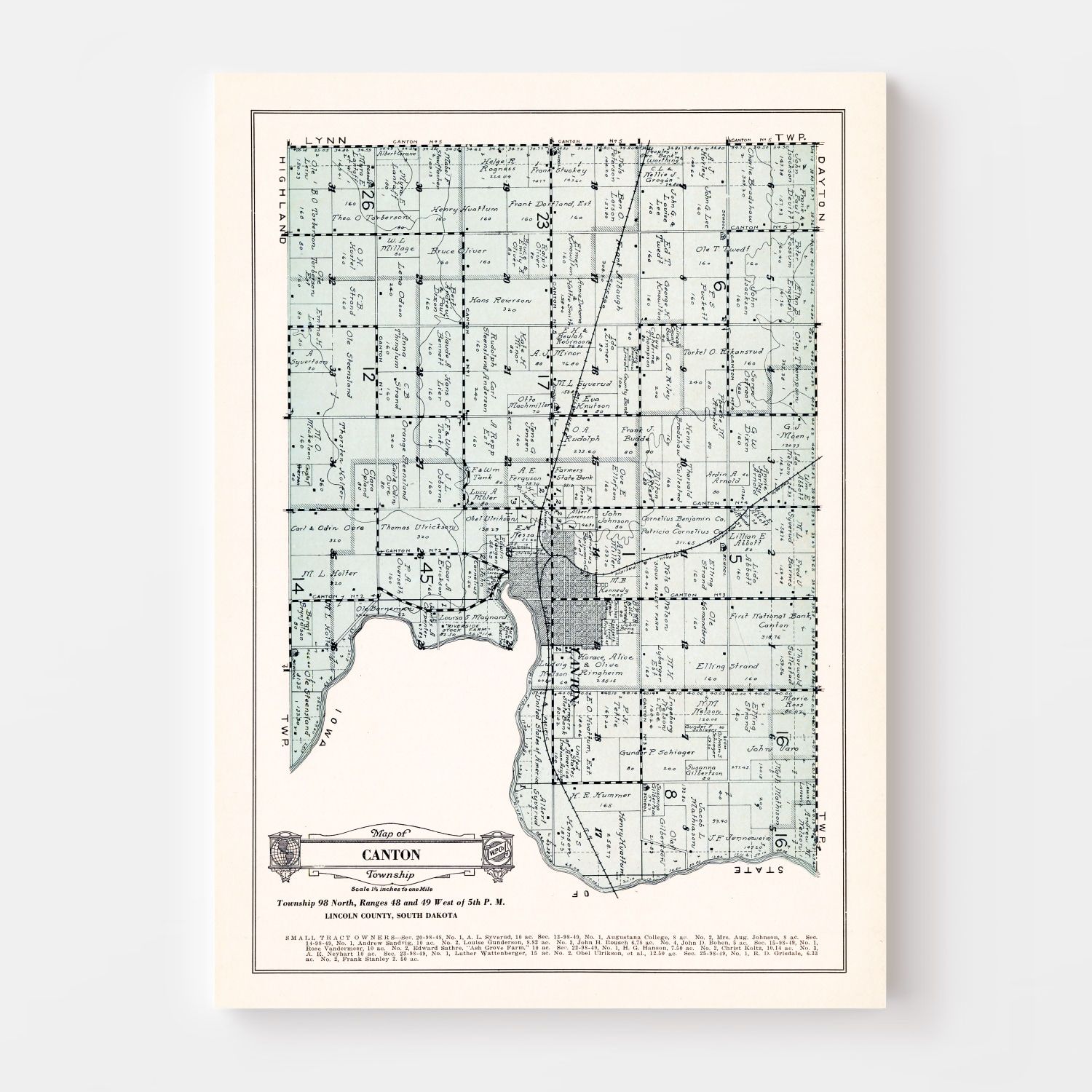 Vintage Map of Canton Township, Lincoln County, South Dakota 1929